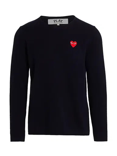 Comme des Garçons PLAY Men's Signature Wool Sweater - Navy - Size Medium | Thumbnail 1