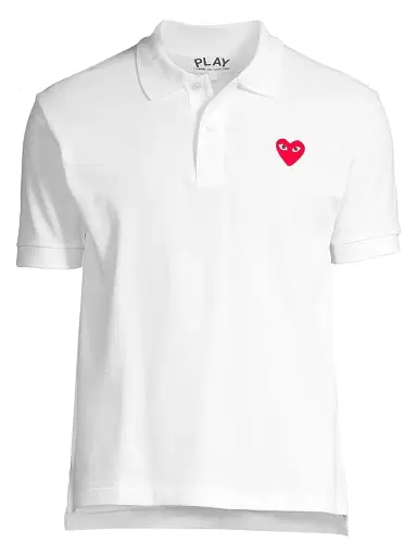 Comme des Garçons PLAY Men's Heart Applique Polo - White | Thumbnail 1 Comme des Garçons PLAY Men's Heart Applique Polo - White | Thumbnail 1