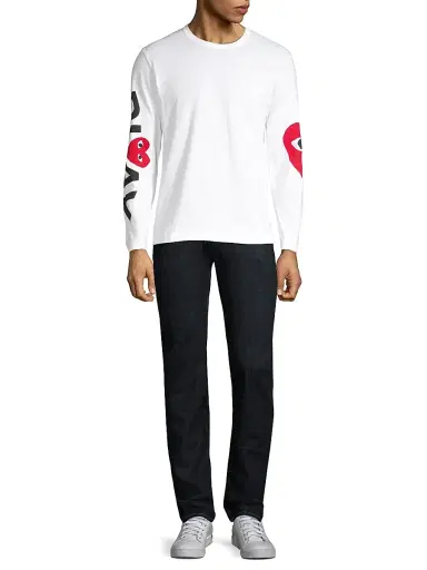 Comme des Garçons PLAY Men's Play Logo Long-Sleeve Cotton Tee - White - Size Small | Thumbnail 2