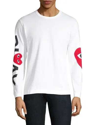 Comme des Garçons PLAY Men's Play Logo Long-Sleeve Cotton Tee - White - Size Small | Thumbnail 3