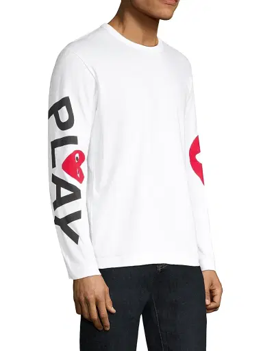 Comme des Garçons PLAY Men's Play Logo Long-Sleeve Cotton Tee - White - Size Small | Thumbnail 4