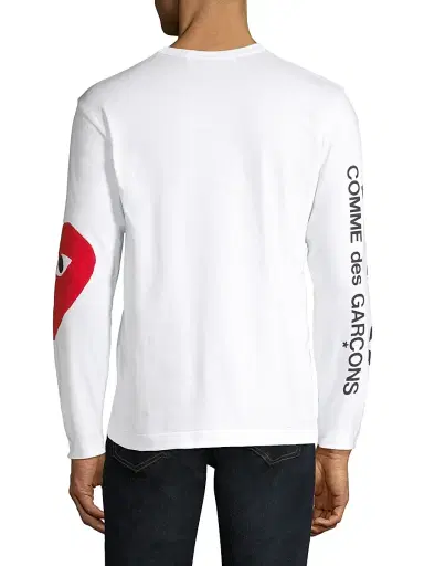 Comme des Garçons PLAY Men's Play Logo Long-Sleeve Cotton Tee - White - Size Small | Thumbnail 5