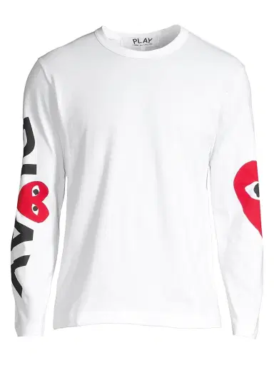 Comme des Garçons PLAY Men's Play Logo Long-Sleeve Cotton Tee - White - Size Small | Thumbnail 1