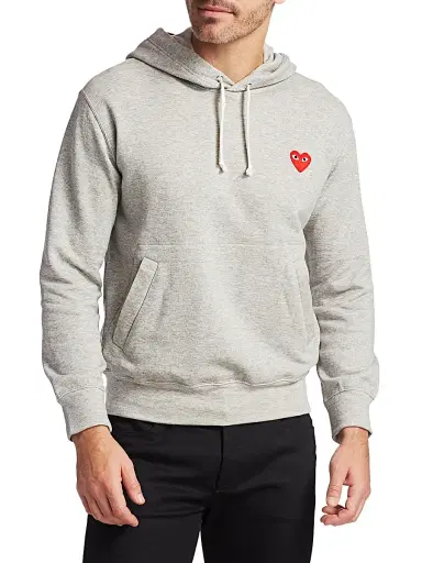 Comme des Garçons PLAY Men's Play Hooded Sweatshirt - Grey - Size Small | Thumbnail 3