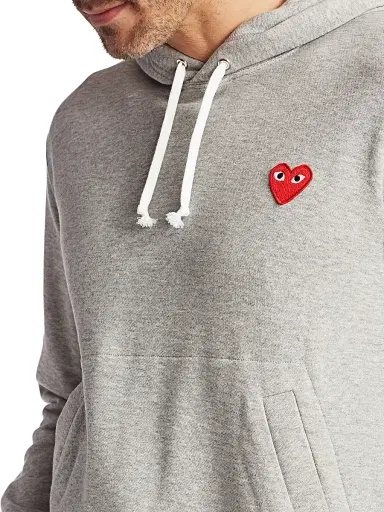 Comme des Garçons PLAY Men's Play Hooded Sweatshirt - Grey - Size Small | Thumbnail 6