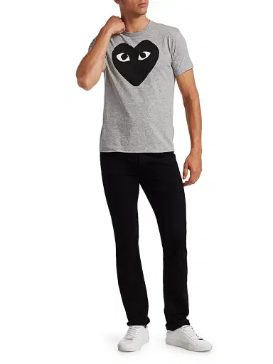 Comme des Garçons PLAY Men's Printed Cotton Tee - Grey - Size Medium | Thumbnail 2