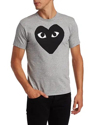 Comme des Garçons PLAY Men's Printed Cotton Tee - Grey - Size Medium | Thumbnail 3