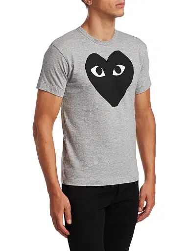Comme des Garçons PLAY Men's Printed Cotton Tee - Grey - Size Medium | Thumbnail 4