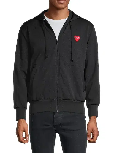 Comme des Garçons PLAY Men's Signature Logo Zip-Front Hoodie - Black - Size Medium | Thumbnail 3 Comme des Garçons PLAY Men's Signature Logo Zip-Front Hoodie - Black - Size Medium | Thumbnail 3