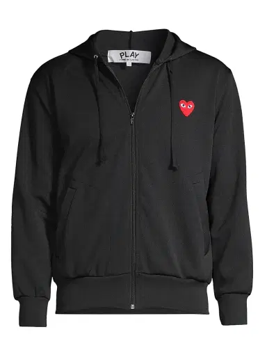 Comme des Garçons PLAY Men's Signature Logo Zip-Front Hoodie - Black - Size Medium | Thumbnail 1 Comme des Garçons PLAY Men's Signature Logo Zip-Front Hoodie - Black - Size Medium | Thumbnail 1