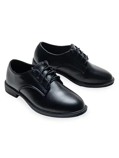 Moustache Derby Faux Leather Dress Shoes - Black 13 (Child) | Thumbnail 2