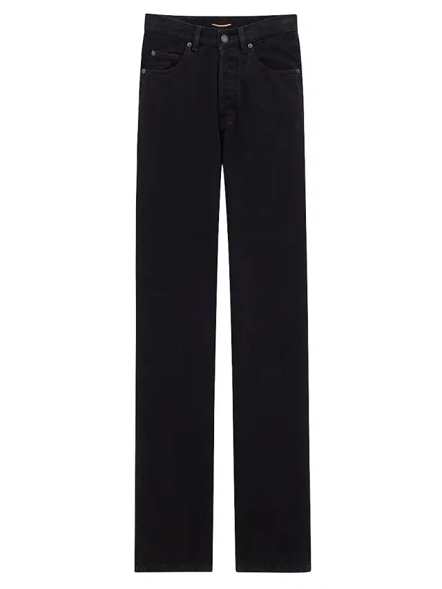 Saint Laurent Women's V-Waist Long Baggy Jeans - Midnight Black
