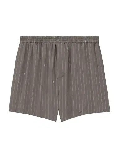 Saint Laurent Men's Cassandre Shorts in Striped Silk Crepe De Chine - Gris - Size Small | Thumbnail 1 Saint Laurent Men's Cassandre Shorts in Striped Silk Crepe De Chine - Gris - Size Small | Thumbnail 1