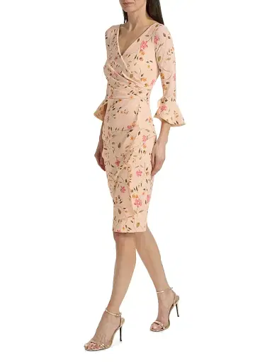 Chiara Boni La Petite Robe Women's Triana Floral Stretch Bell-Sleeve Knee-Length Dress - Cyd Gold | Thumbnail 2