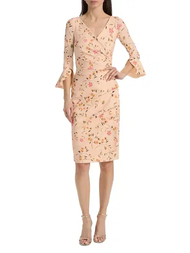 Chiara Boni La Petite Robe Women's Triana Floral Stretch Bell-Sleeve Knee-Length Dress - Cyd Gold | Thumbnail 3