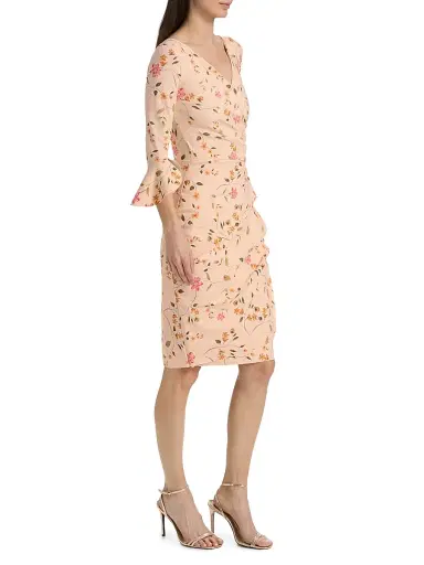 Chiara Boni La Petite Robe Women's Triana Floral Stretch Bell-Sleeve Knee-Length Dress - Cyd Gold | Thumbnail 4