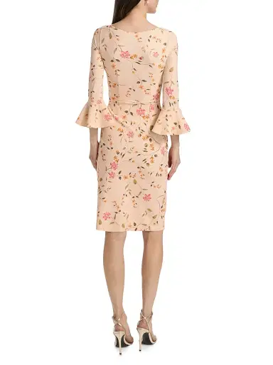 Chiara Boni La Petite Robe Women's Triana Floral Stretch Bell-Sleeve Knee-Length Dress - Cyd Gold | Thumbnail 5