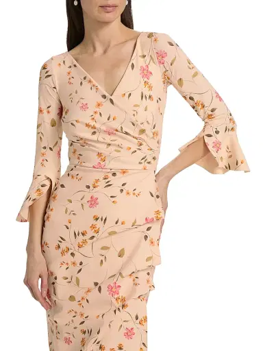 Chiara Boni La Petite Robe Women's Triana Floral Stretch Bell-Sleeve Knee-Length Dress - Cyd Gold | Thumbnail 6