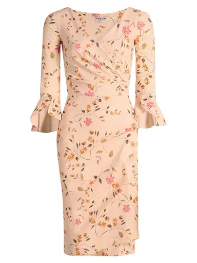 Chiara Boni La Petite Robe Women's Triana Floral Stretch Bell-Sleeve Knee-Length Dress - Cyd Gold | Thumbnail 1
