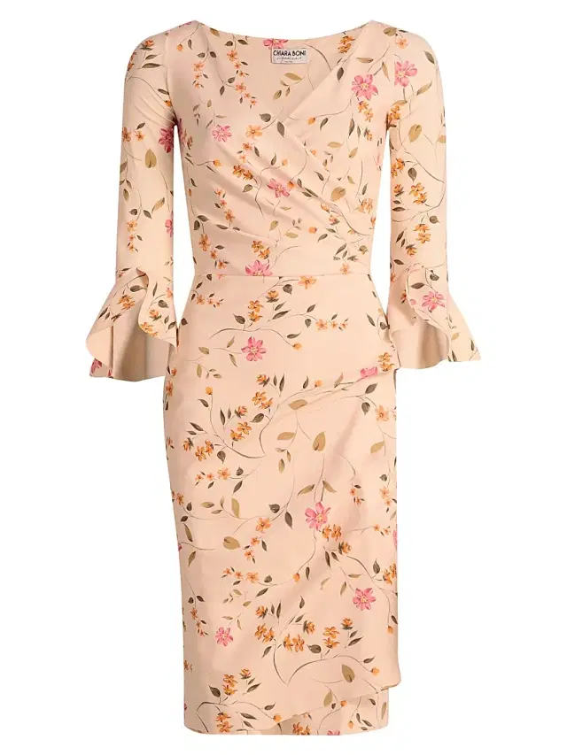Chiara Boni La Petite Robe Women's Triana Floral Stretch Bell-Sleeve Knee-Length Dress - Cyd Gold