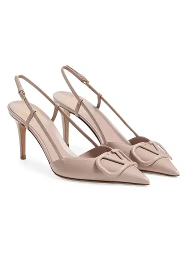 Valentino Garavani Women's VLogo Signature Calfskin 80MM Slingback Pumps - Poudre | Thumbnail 2