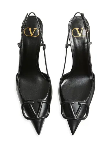 Valentino Garavani Women's VLogo Signature Calfskin 80MM Slingback Pumps - Poudre | Thumbnail 11