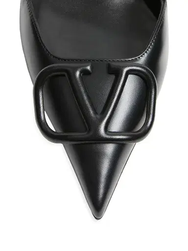 Valentino Garavani Women's VLogo Signature Calfskin 80MM Slingback Pumps - Poudre | Thumbnail 12