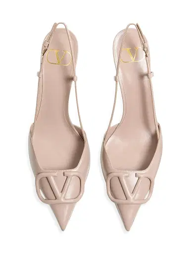 Valentino Garavani Women's VLogo Signature Calfskin 80MM Slingback Pumps - Poudre | Thumbnail 3