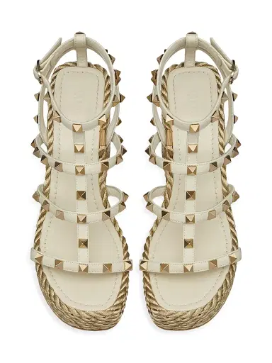 Valentino Garavani Women's Rockstud Wedge Sandals With Calfskin Straps 95MM - Light | Thumbnail 3 Valentino Garavani Women's Rockstud Wedge Sandals With Calfskin Straps 95MM - Light | Thumbnail 3