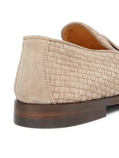 Brunello Cucinelli Men's Woven Suede Penny Loafers - Beige | Thumbnail 3 Brunello Cucinelli Men's Woven Suede Penny Loafers - Beige | Thumbnail 3
