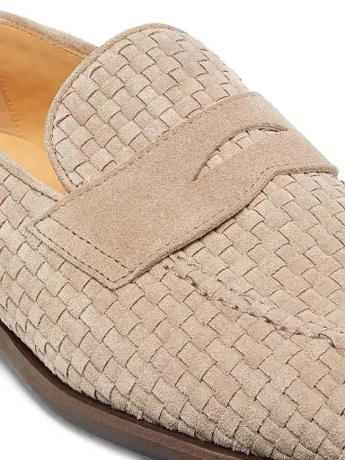 Brunello Cucinelli Men's Woven Suede Penny Loafers - Beige | Thumbnail 5 Brunello Cucinelli Men's Woven Suede Penny Loafers - Beige | Thumbnail 5