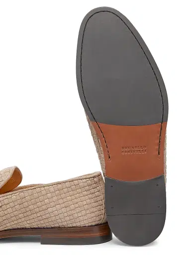 Brunello Cucinelli Men's Woven Suede Penny Loafers - Beige | Thumbnail 6 Brunello Cucinelli Men's Woven Suede Penny Loafers - Beige | Thumbnail 6