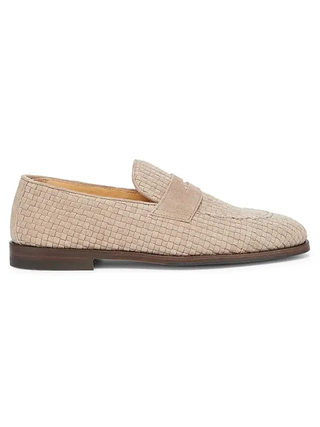Men's Woven Suede Penny Loafers - Beige