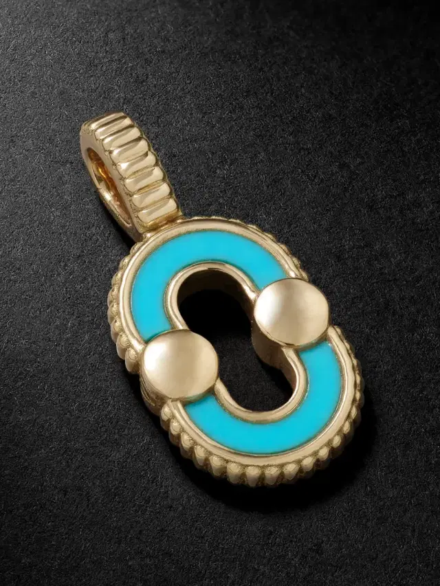 Magnetic 18-Karat Gold, Turquoise and Mother-of-Pearl Pendant - Men