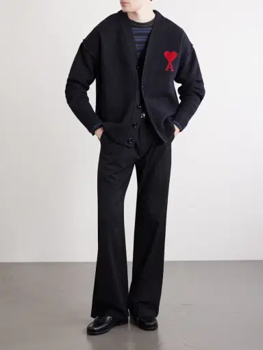 AMI PARIS Logo-Intarsia Virgin Wool Cardigan - Men | Thumbnail 2 AMI PARIS Logo-Intarsia Virgin Wool Cardigan - Men | Thumbnail 2