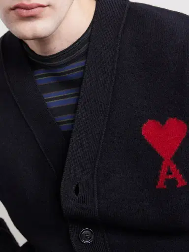 AMI PARIS Logo-Intarsia Virgin Wool Cardigan - Men | Thumbnail 4 AMI PARIS Logo-Intarsia Virgin Wool Cardigan - Men | Thumbnail 4