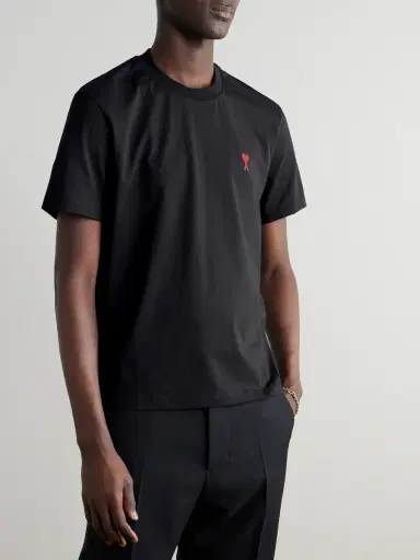 AMI PARIS Logo-Embroidered Stretch Organic Cotton-Jersey T-Shirt - Men | Thumbnail 3 AMI PARIS Logo-Embroidered Stretch Organic Cotton-Jersey T-Shirt - Men | Thumbnail 3