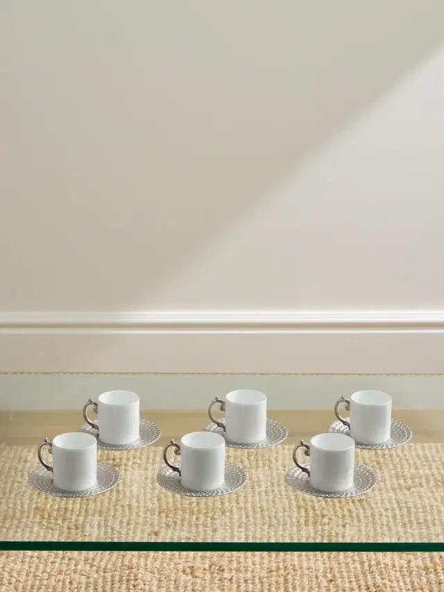 L'Objet Corde Set of Six Platinum-Plated Porcelain Espresso Cups and Saucers - Men