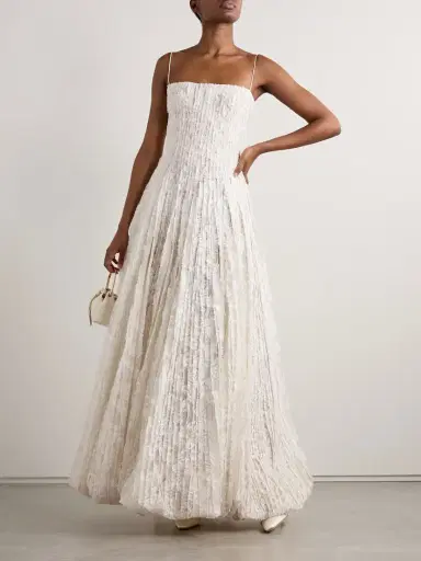 Danielle Frankel Marlow Pintucked Cotton-blend Corded Lace Gown | Thumbnail 2 Danielle Frankel Marlow Pintucked Cotton-blend Corded Lace Gown | Thumbnail 2