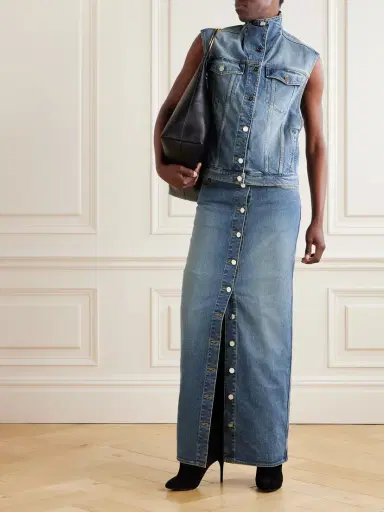 Alaïa Layered Jersey-trimmed Denim Maxi Skirt | Thumbnail 2 Alaïa Layered Jersey-trimmed Denim Maxi Skirt | Thumbnail 2