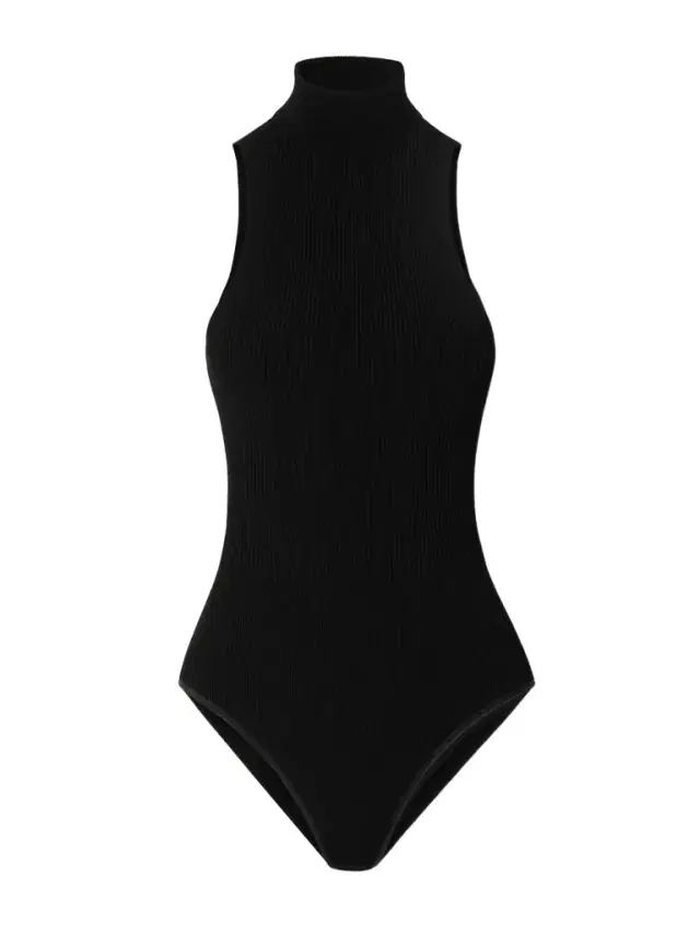Ribbed-knit Turtleneck Bodysuit