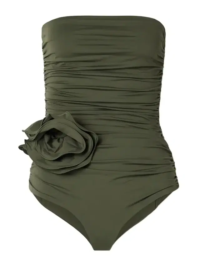 Strapless Appliquéd Ruched Swimsuit