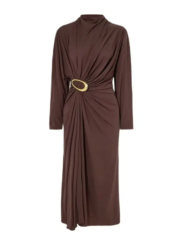 Gathered Embellished Crepe-jersey Midi Dress