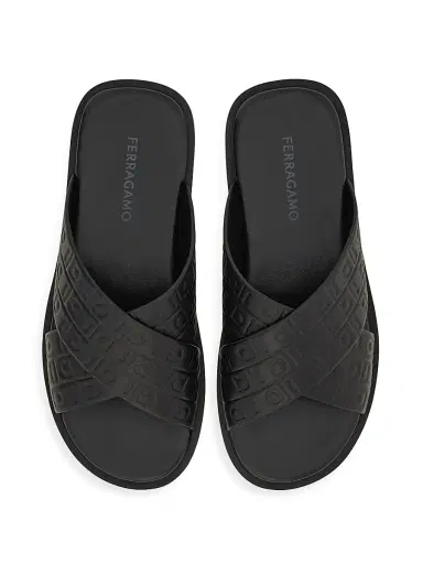 FERRAGAMO Men's Brise Hug Leather Sandals - Nero | Thumbnail 4
