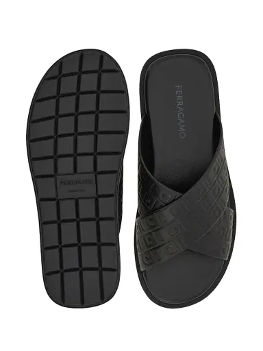 FERRAGAMO Men's Brise Hug Leather Sandals - Nero | Thumbnail 5