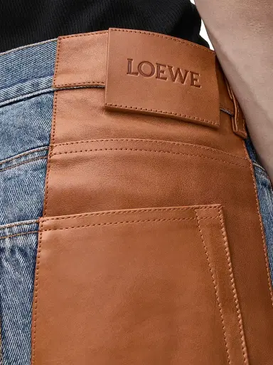 LOEWE Men's Leather Patch Straight-Leg Jeans - Blue | Thumbnail 5