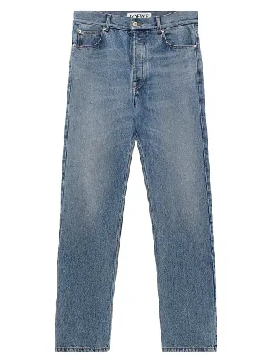 LOEWE Men's Leather Patch Straight-Leg Jeans - Blue | Thumbnail 1
