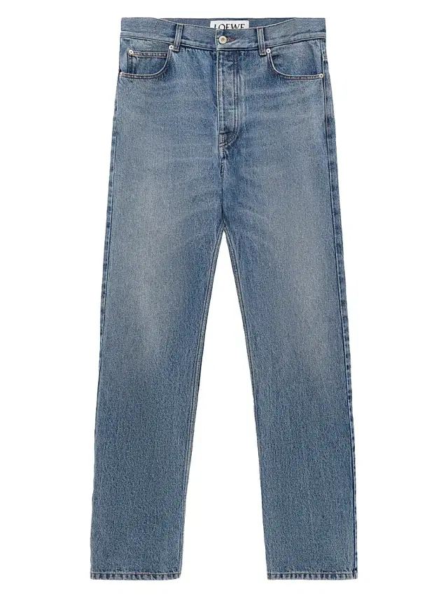 Men's Leather Patch Straight-Leg Jeans - Blue