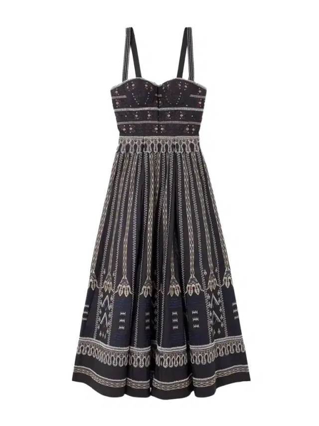 Elida Calliope Pleated Embroidered Cotton-blend Poplin Midi Dress