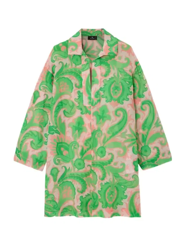 Printed Cotton And Silk-blend Mini Shirt Dress